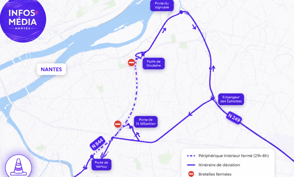 Périphérique de Nantes : une portion fermée de nuit pendant deux mois pour d’importants travaux