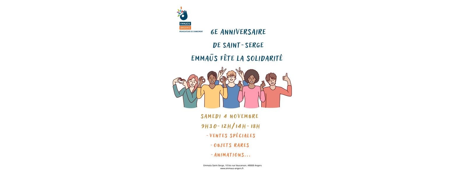 Affiche officielle d'archive de la fête de la solidarité d'Emmaüs Saint-Serge à Angers, édition de novembre 2023