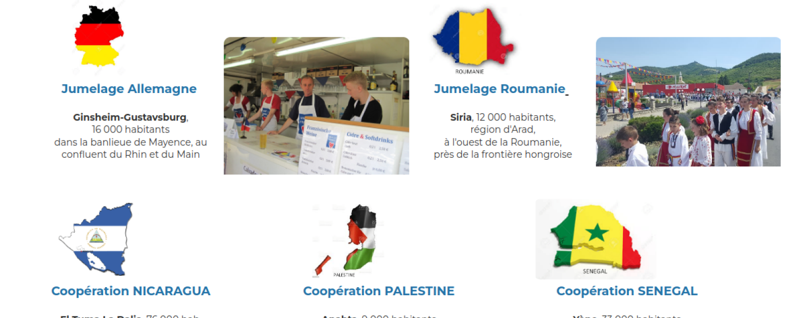Page officielle de l'Association Bouguenais Jumelage Coopération présentant les cinq jumelages et coopérations de la commune
