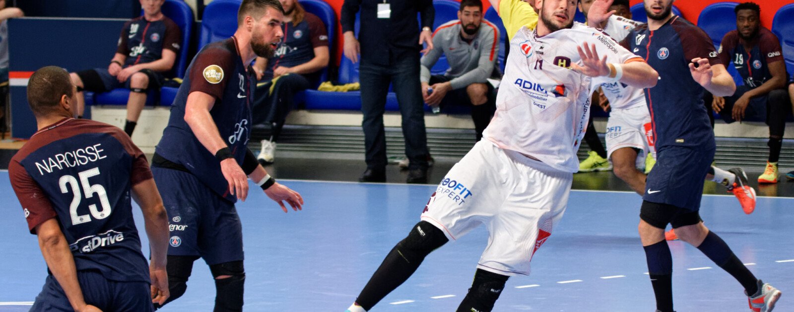 Nicolas Tournat sous le maillot du HBC Nantes lors d'un match de handball en 2018, photo d'archives
