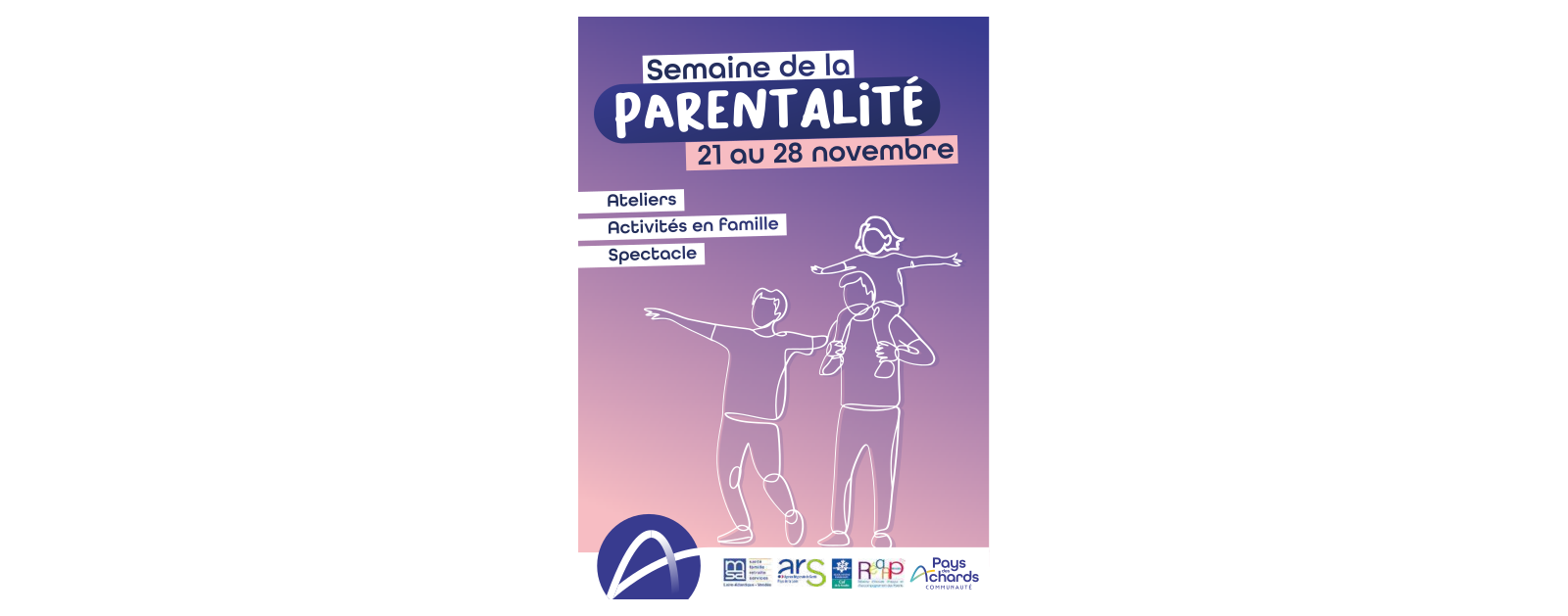 Première page du programme officiel de la Semaine de la parentalité du Pays des Achards, du 21 au 28 novembre 2026.